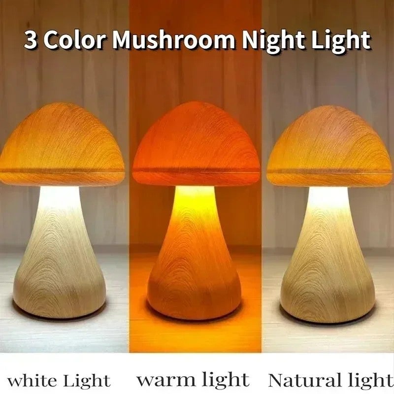 Bluejw Touch Control Mushroom Night Light - Cute Wooden LED Bedside Lamp for Bedroom, Kids Room, Sleep & Decor - Image 1